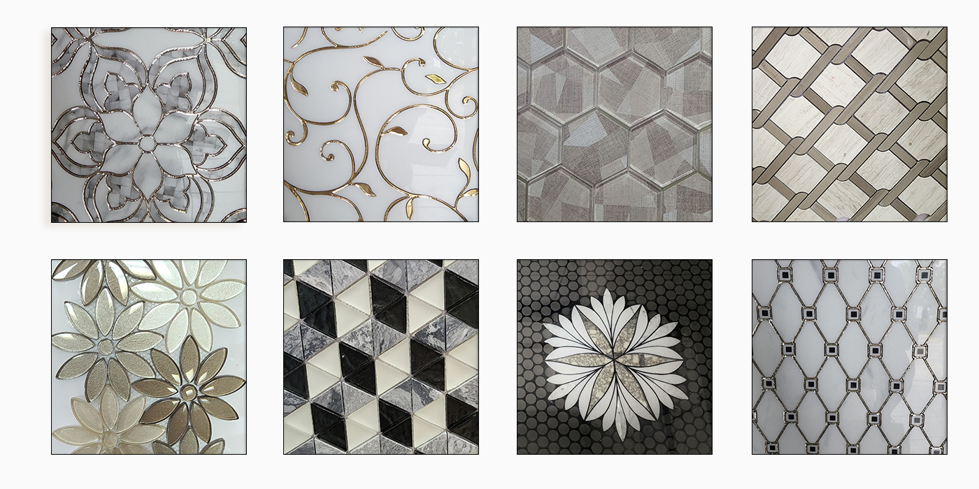 A selection of 8 tile options in a variety of colors and styles.